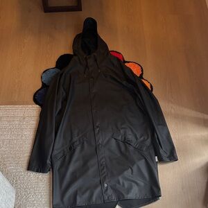 Rains Men's Charcoal Hooded Long Raincoat